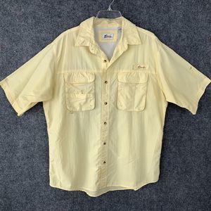 World Wide Sportsman Vented Button Up Fishing Shirt Men Large Yellow Pockets